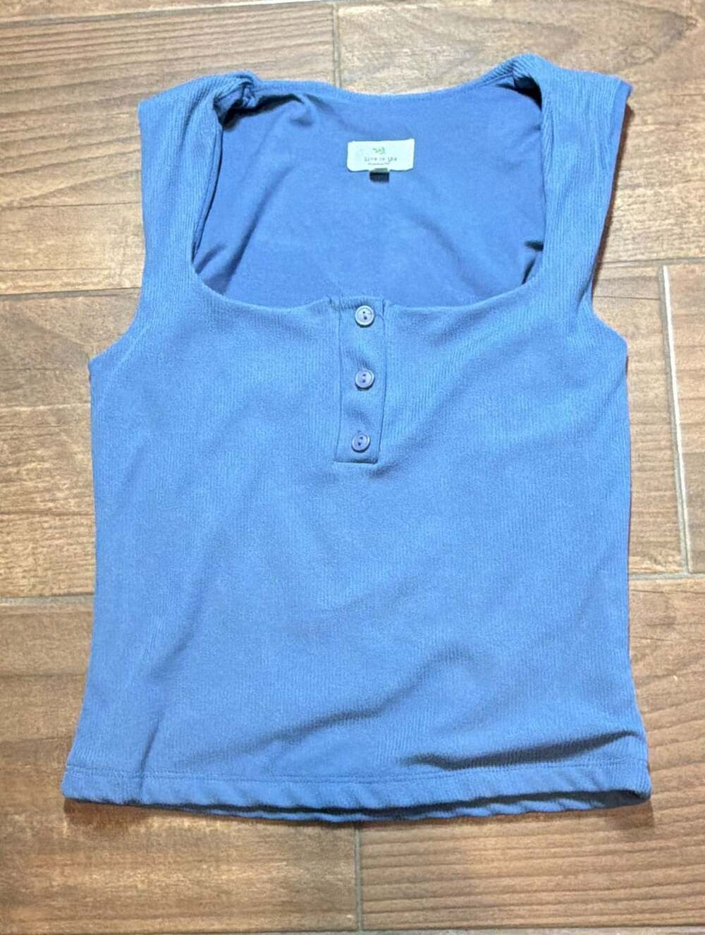 Live in the Moment Blue Ribbed Henley Tank Top Size M